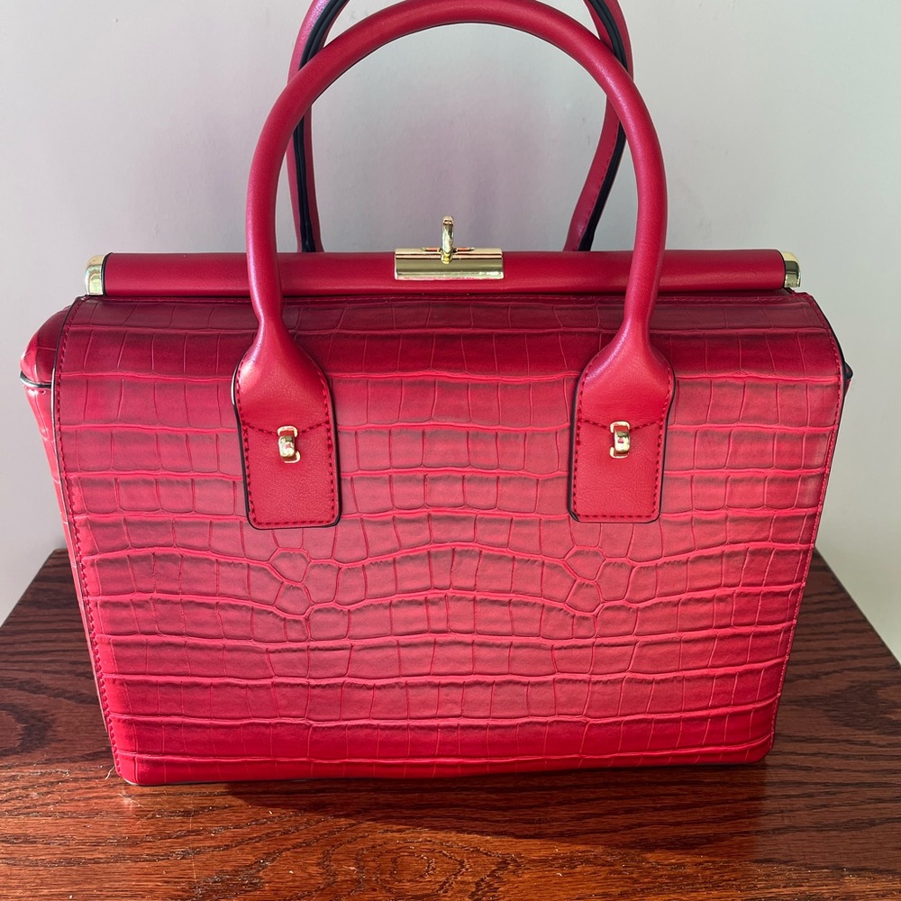 Red Crocodile-Embossed Women's Handbag